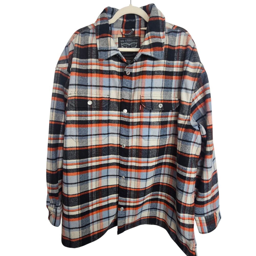 Levis Mens Portola Chore Coat Size XL Wool Trucker Jacket Plaid Heavyweight